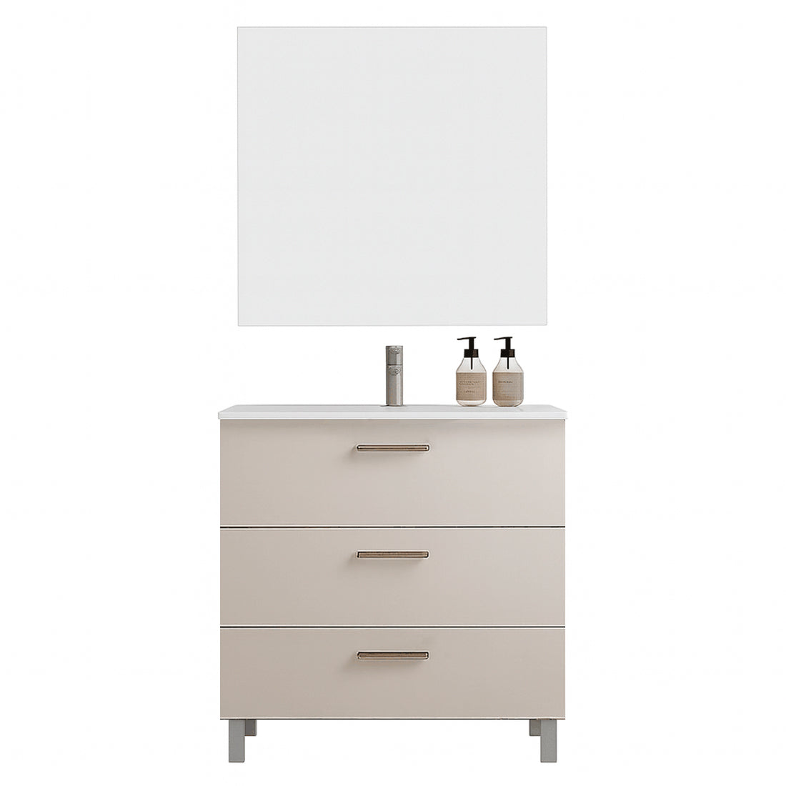 Mueble de Baño Completo con Lavabo, Grifo y Espejo, Blanco