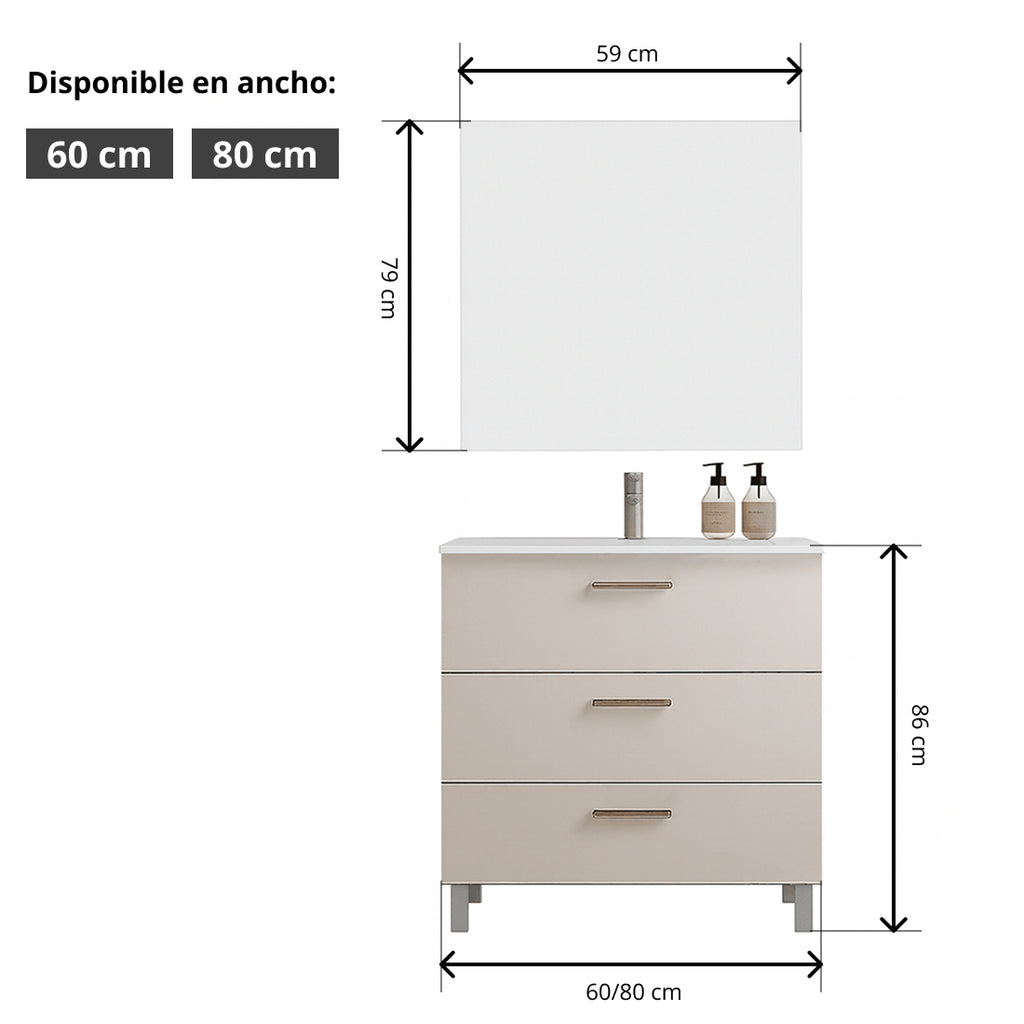 Mueble de Baño Completo con Lavabo, Grifo y Espejo, Blanco