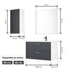 Mueble de Baño Completo con Columna, Lavabo, Grifo y Espejo, Antracita