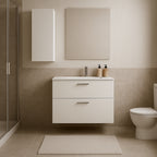 Mueble de Baño Completo con Columna, Lavabo, Grifo y Espejo, Blanco