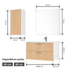 Mueble de Baño Completo con Columna, Lavabo, Grifo y Espejo, Roble