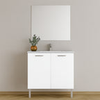 Mueble de Baño Completo con Lavabo, Grifo y Espejo, Blanco