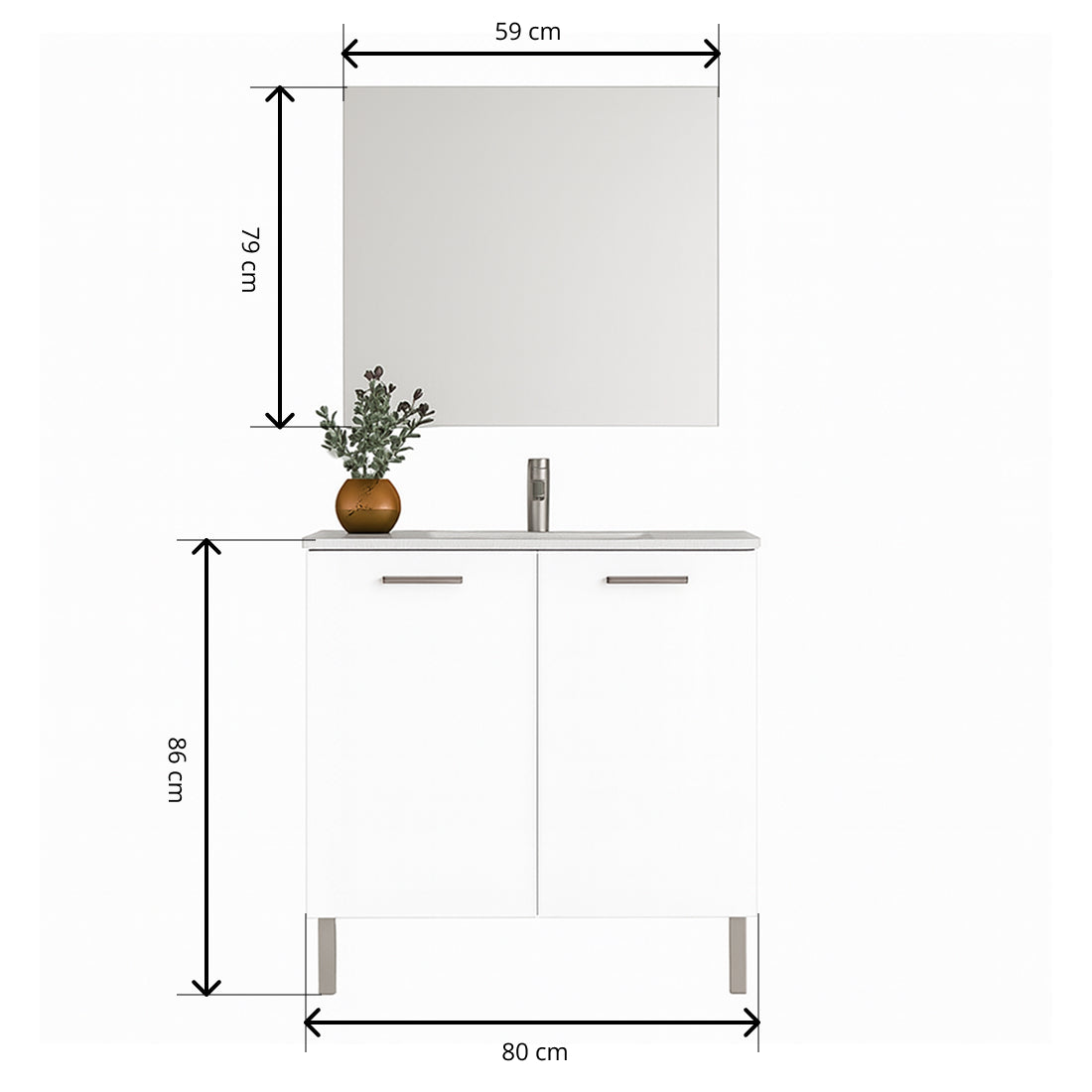 Mueble de Baño Completo con Lavabo, Grifo y Espejo, Blanco