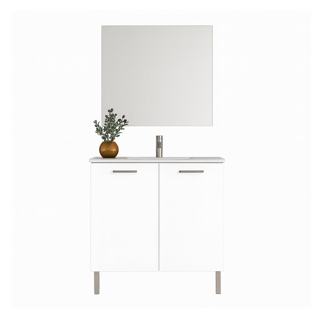 Mueble de Baño Completo con Lavabo, Grifo y Espejo, Blanco