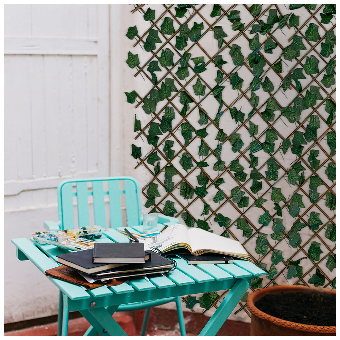 Celosía Extensible Madera Natural con Hojas 180x81 cm