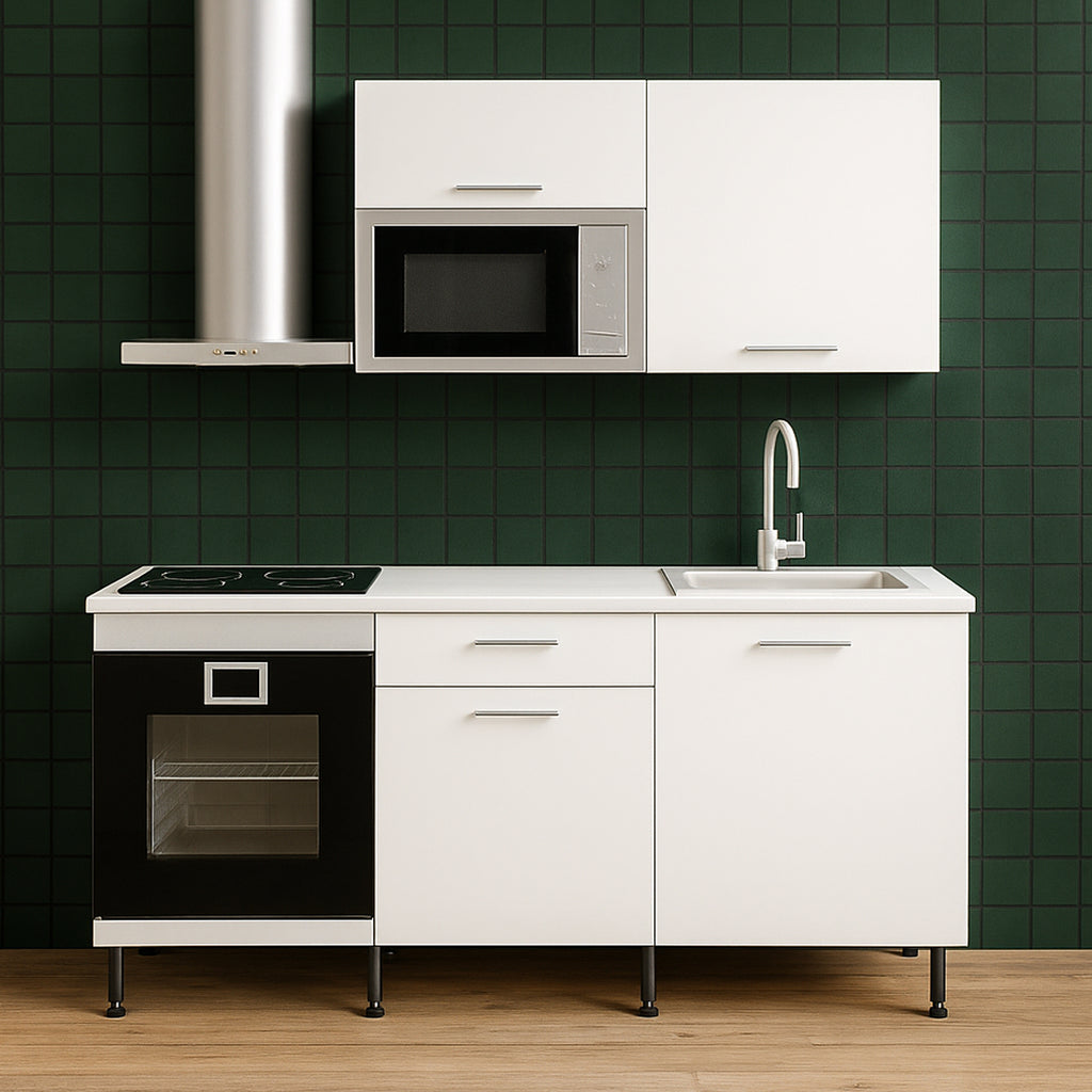 Cocina Modular con Muebles Altos y Bajos, Blanco