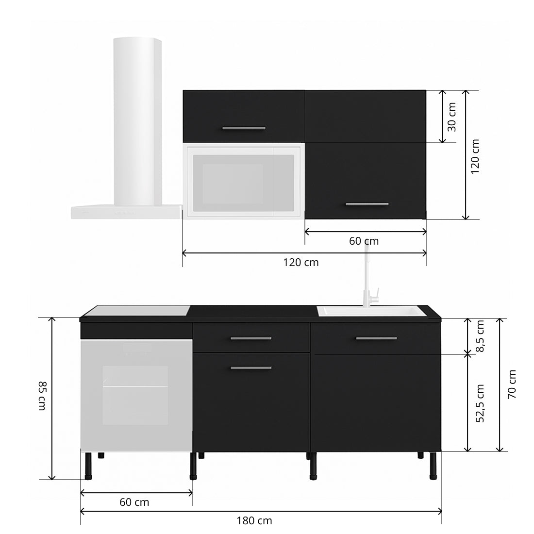 Cocina Modular con Muebles Altos y Bajos, Antracita