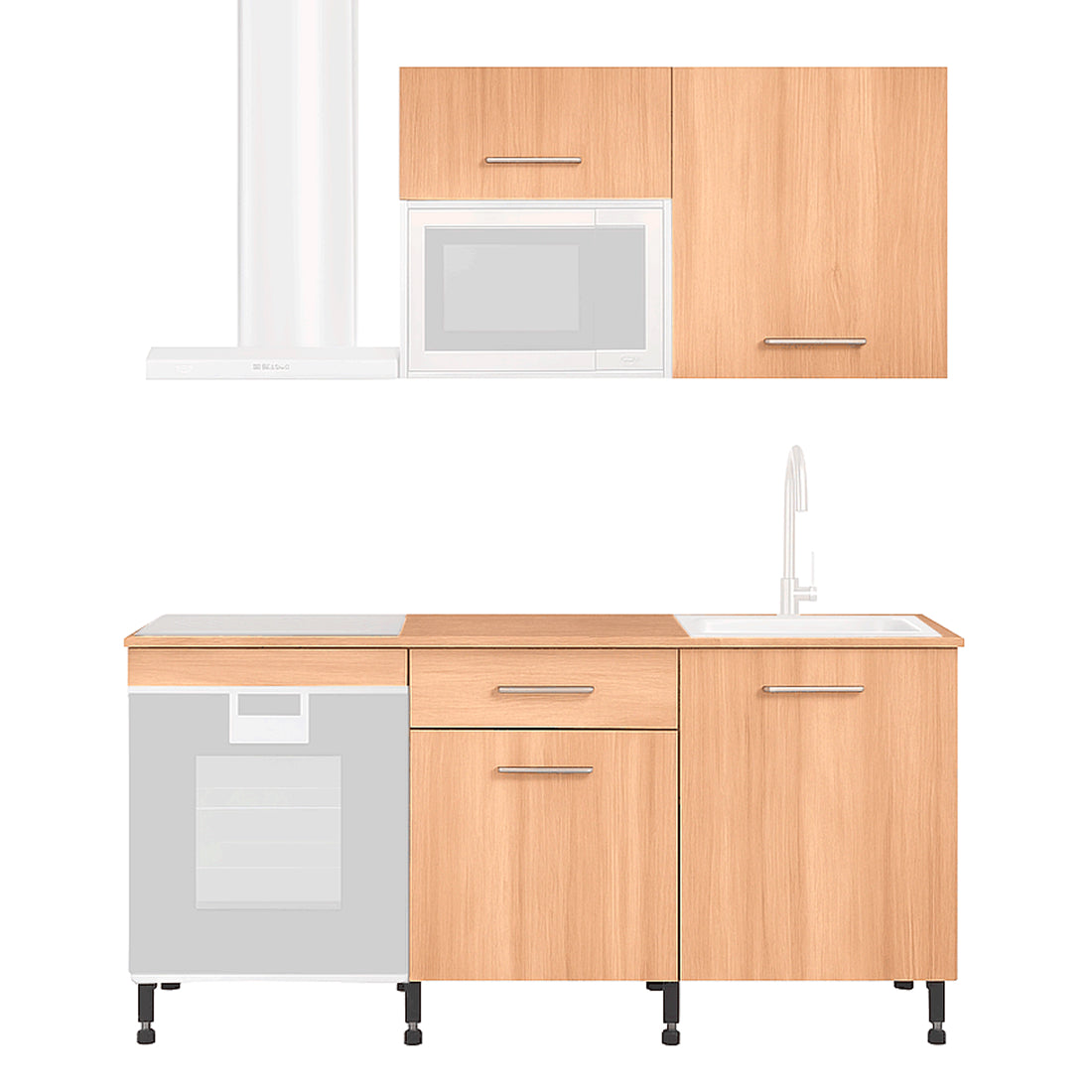 Cocina Modular con Muebles Altos y Bajos, Roble