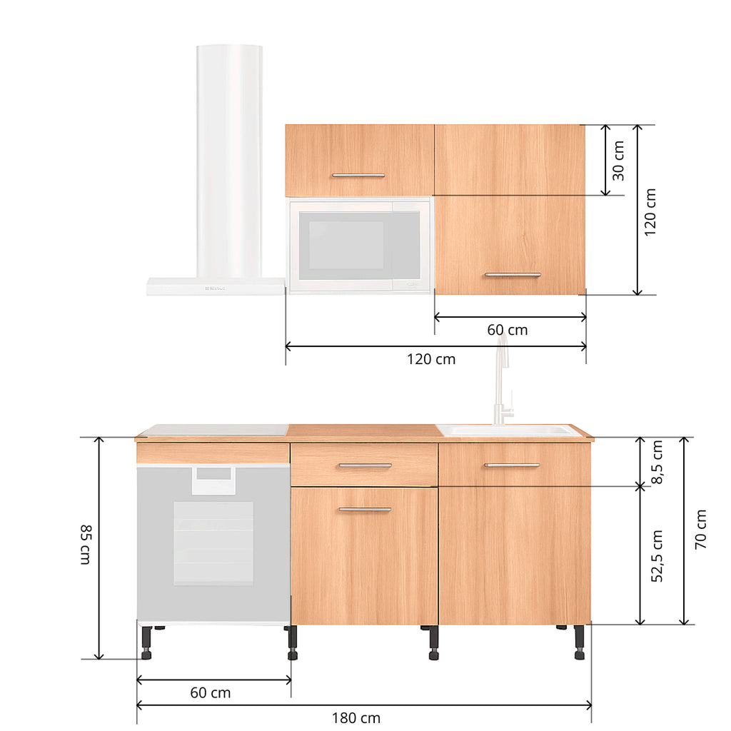 Cocina Modular con Muebles Altos y Bajos, Roble