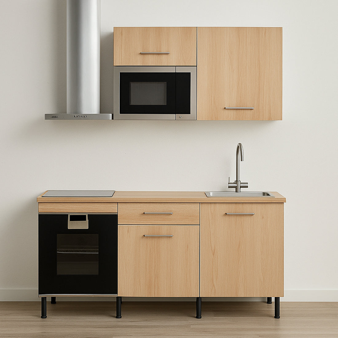 Cocina Modular con Muebles Altos y Bajos, Roble