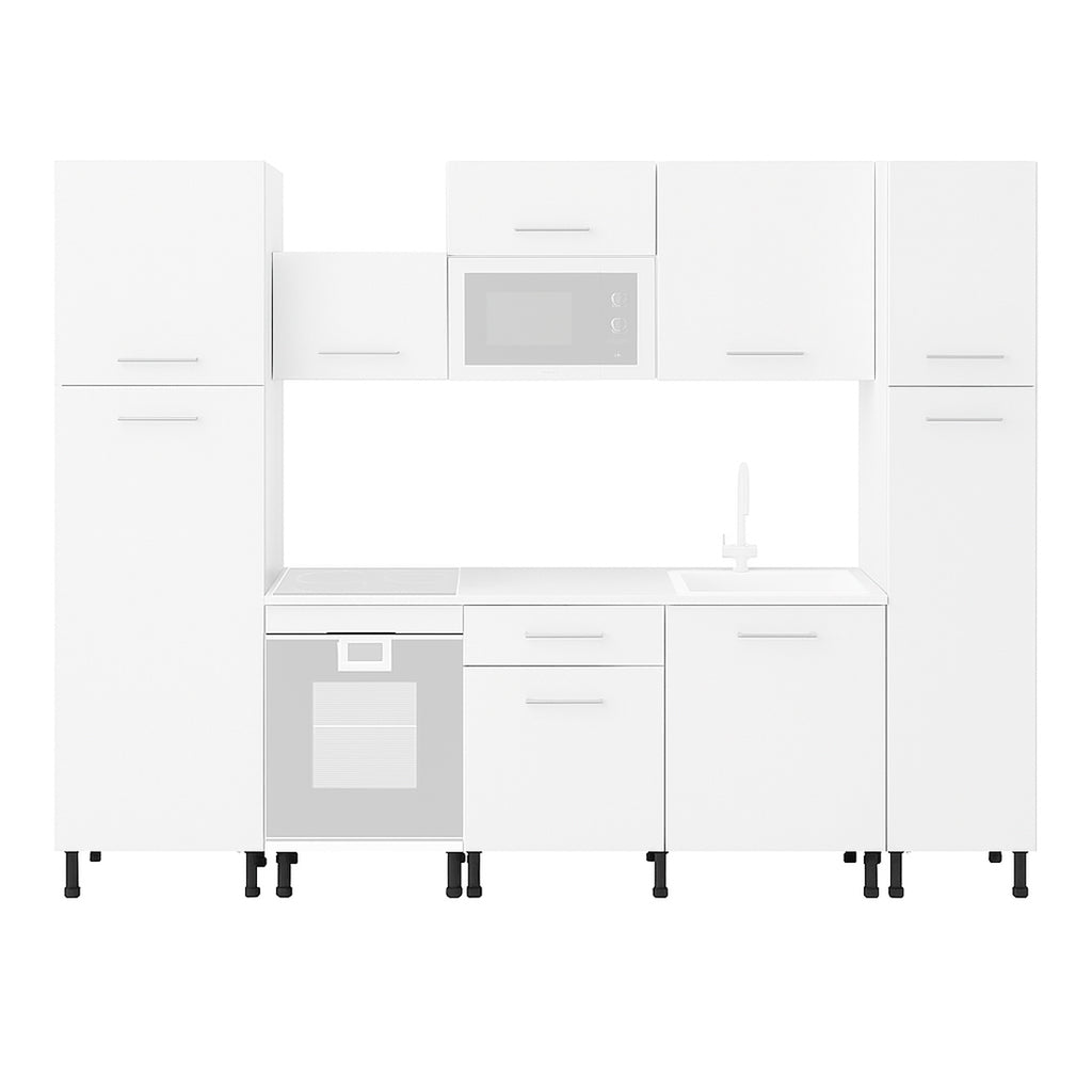 Cocina Modular con Muebles Altos, Bajos y Columna, Blanco