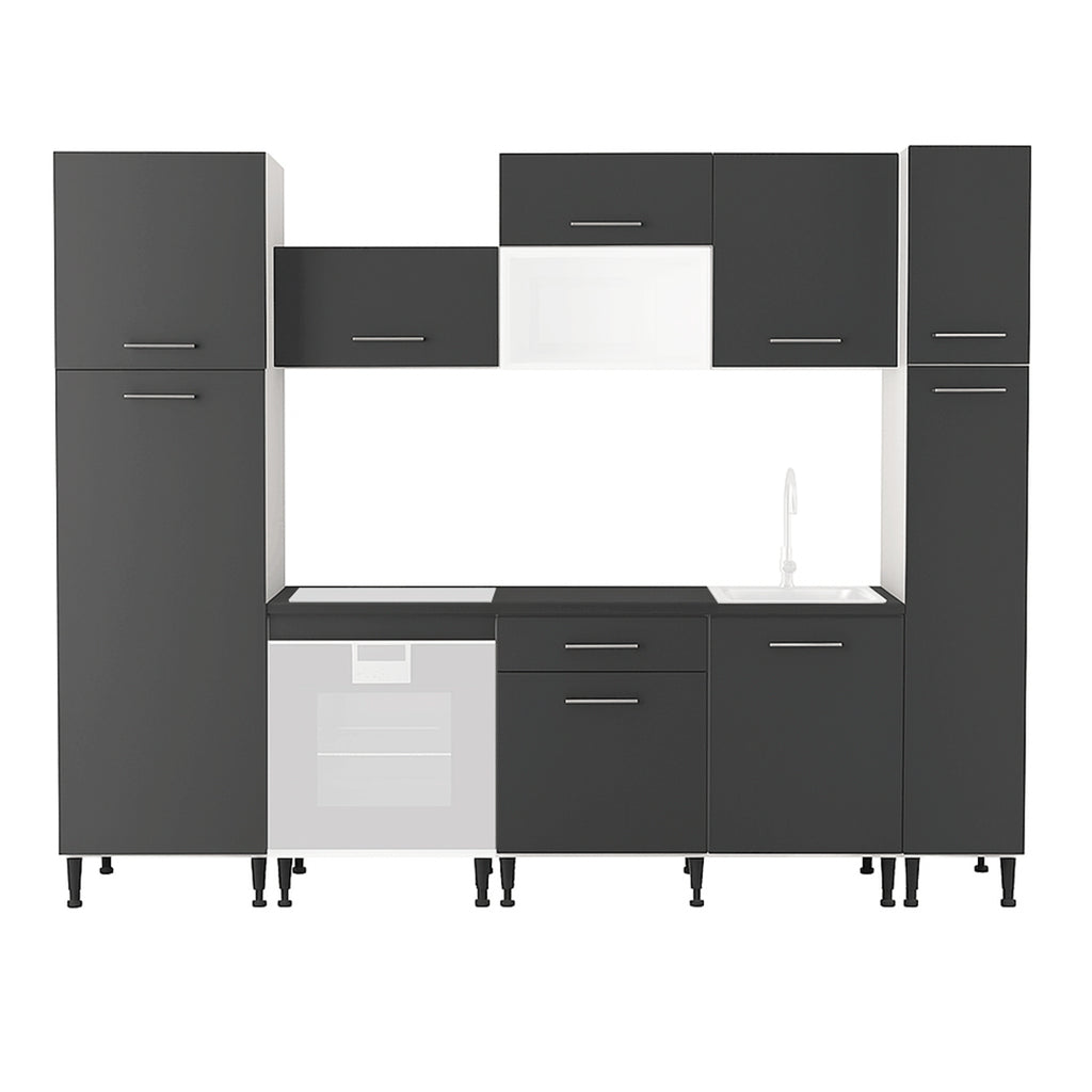 Cocina Modular con Muebles Altos, Bajos y Columna, Antracita
