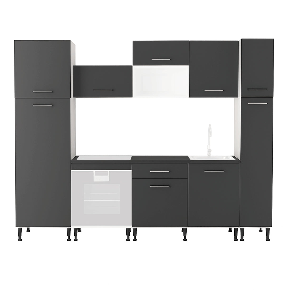 Cocina Modular con Muebles Altos, Bajos y Columna, Antracita