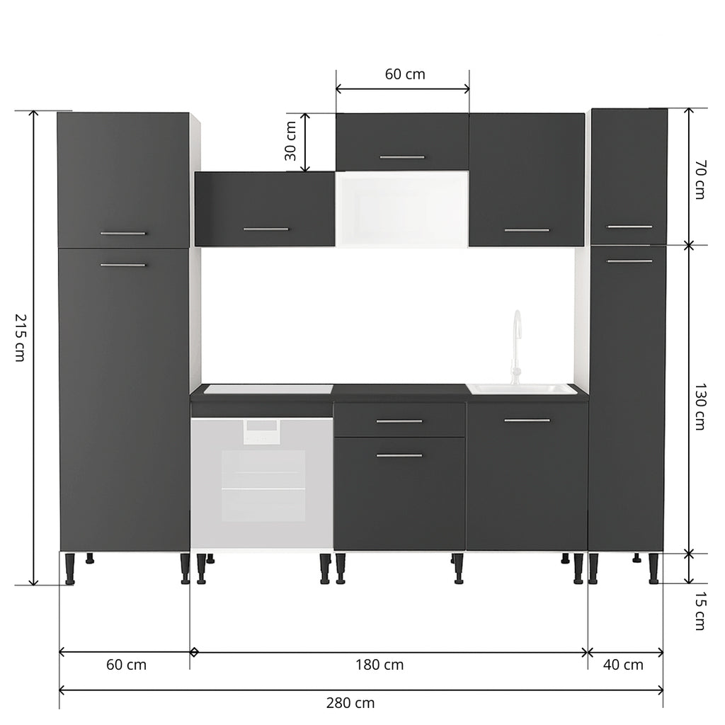 Cocina Modular con Muebles Altos, Bajos y Columna, Antracita