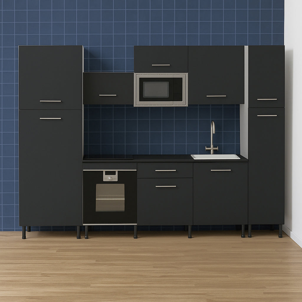 Cocina Modular con Muebles Altos, Bajos y Columna, Antracita