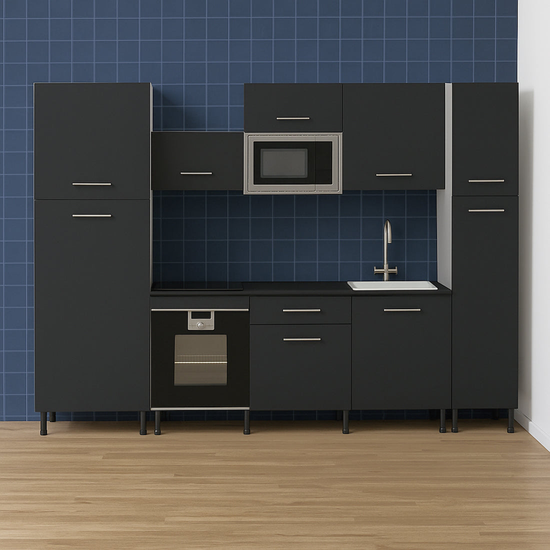 Cocina Modular con Muebles Altos, Bajos y Columna, Antracita