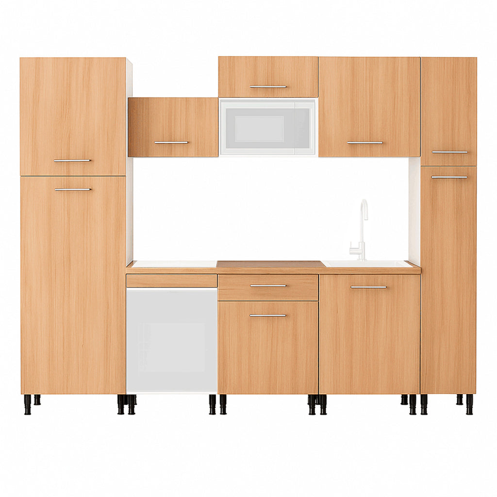 Cocina Modular con Muebles Altos, Bajos y Columna, Roble