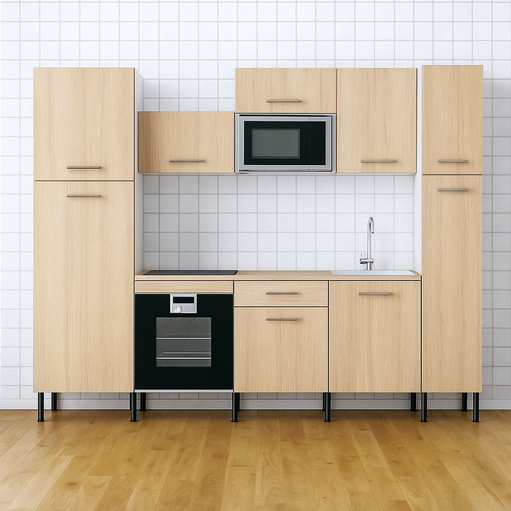 Cocina Modular con Muebles Altos, Bajos y Columna, Roble