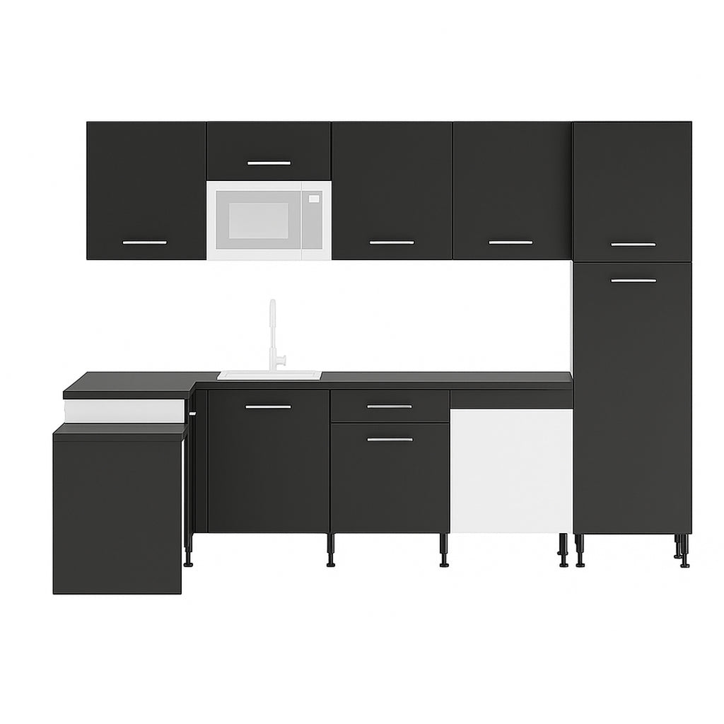 Cocina Modular con Muebles Altos, Bajos, Columna y Barra, Antracita