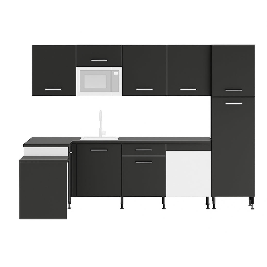 Cocina Modular con Muebles Altos, Bajos, Columna y Barra, Antracita