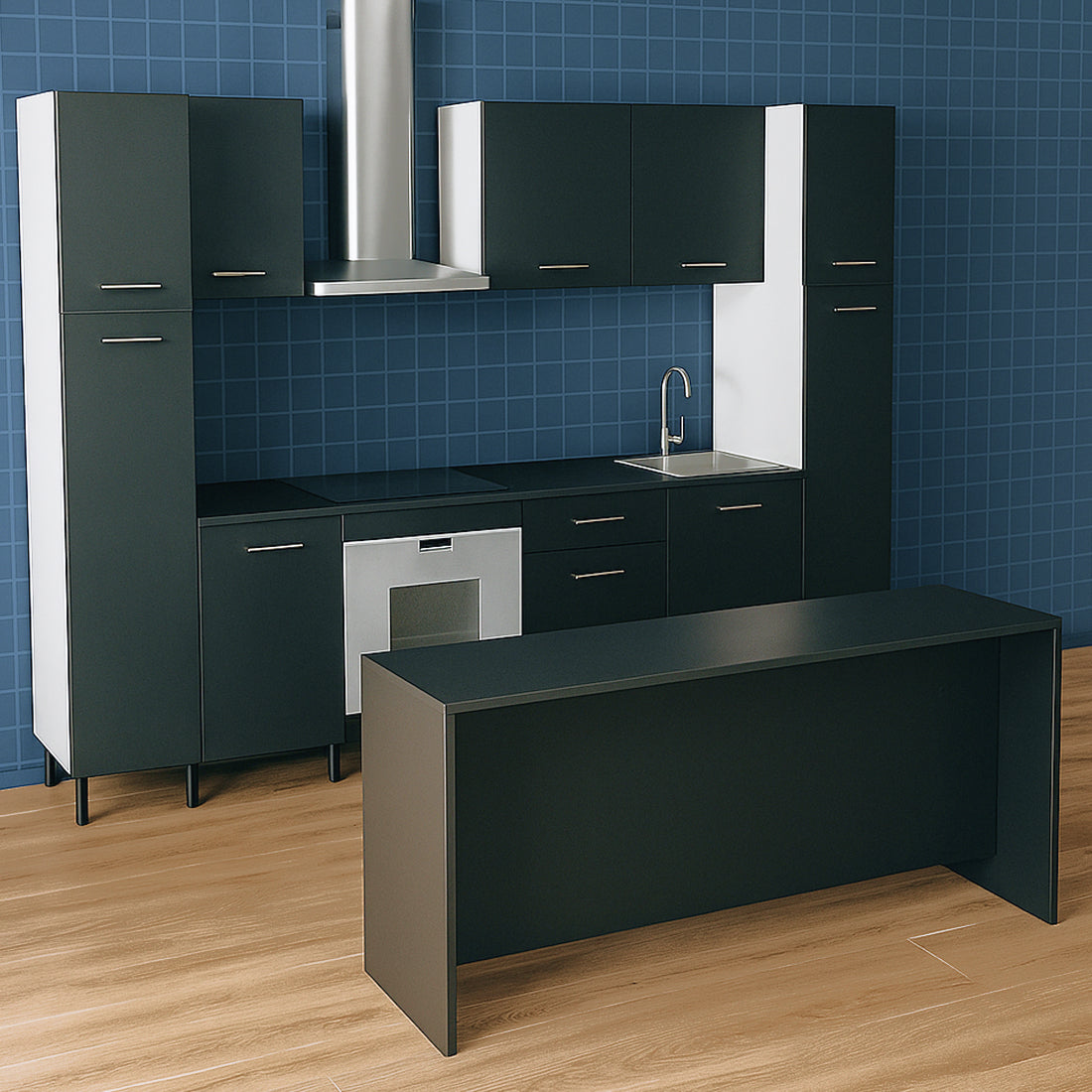 Cocina Modular con Barra Americana, Antracita