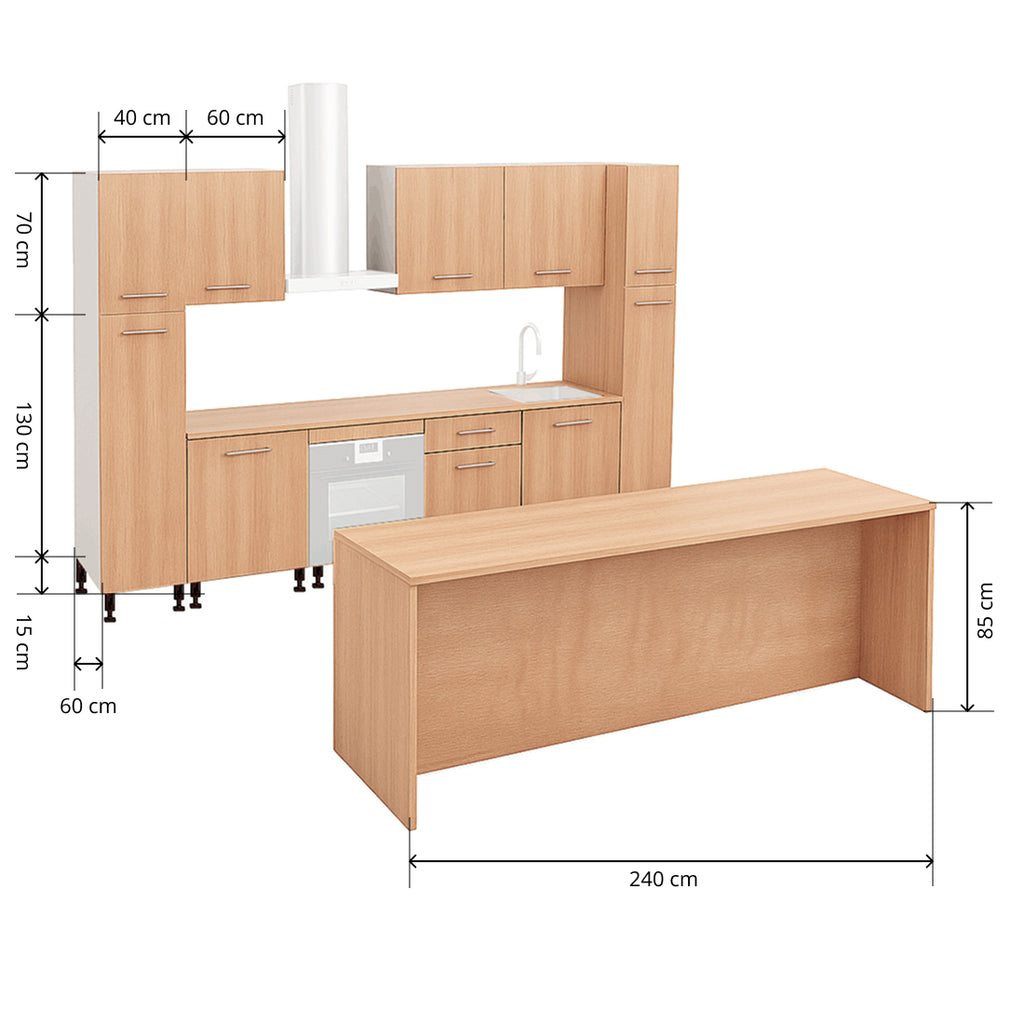 Cocina Modular con Barra Americana, Roble