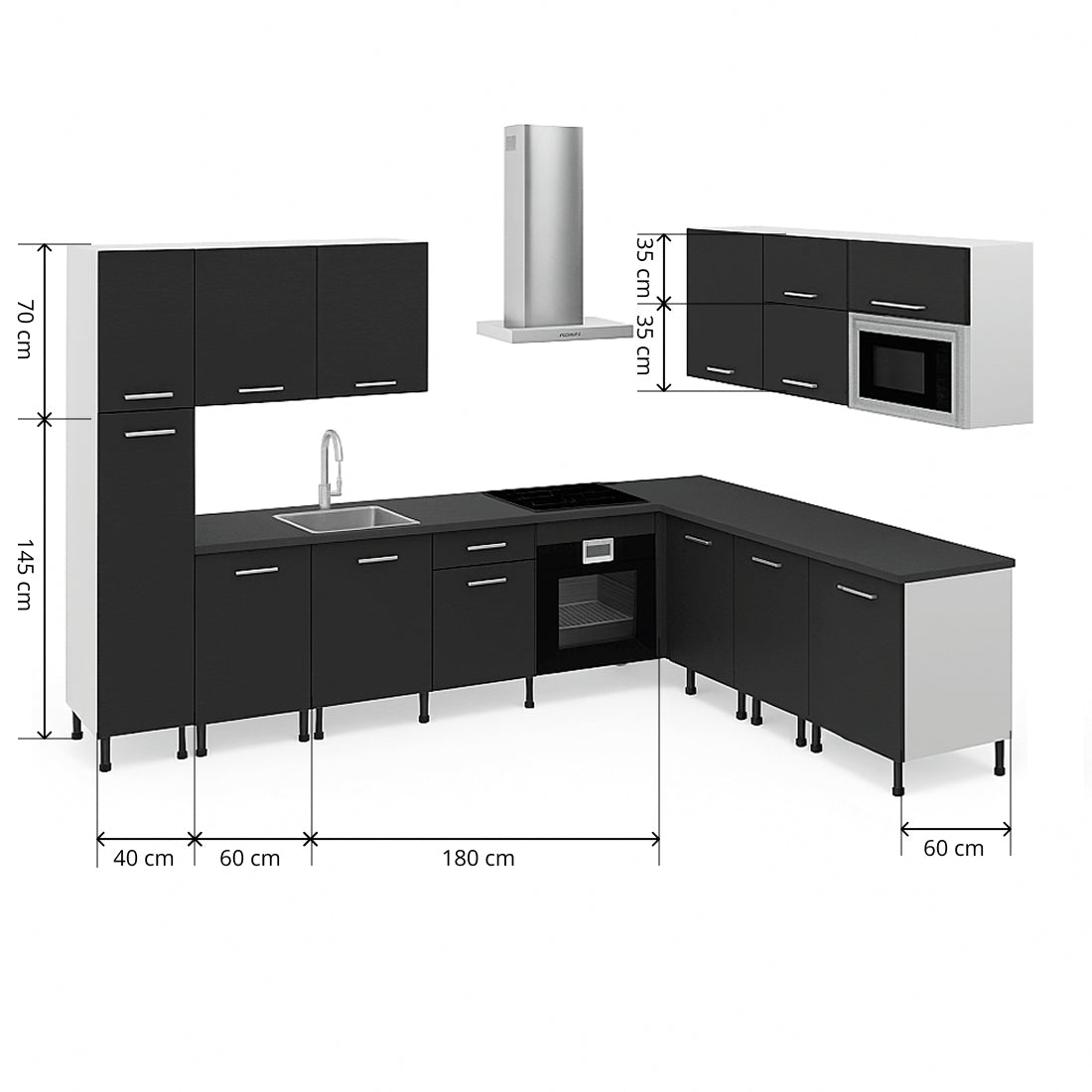 Cocina Modular Esquinera en Forma de L, Antracita