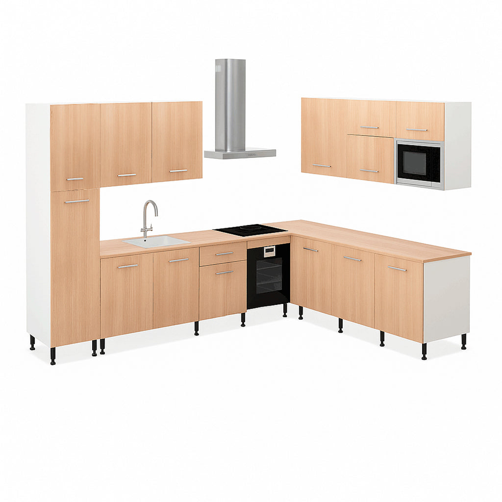 Cocina Modular Esquinera en Forma de L, Roble