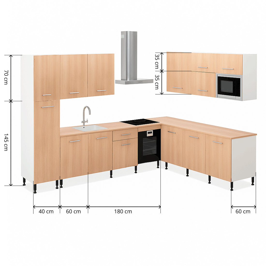 Cocina Modular Esquinera en Forma de L, Roble