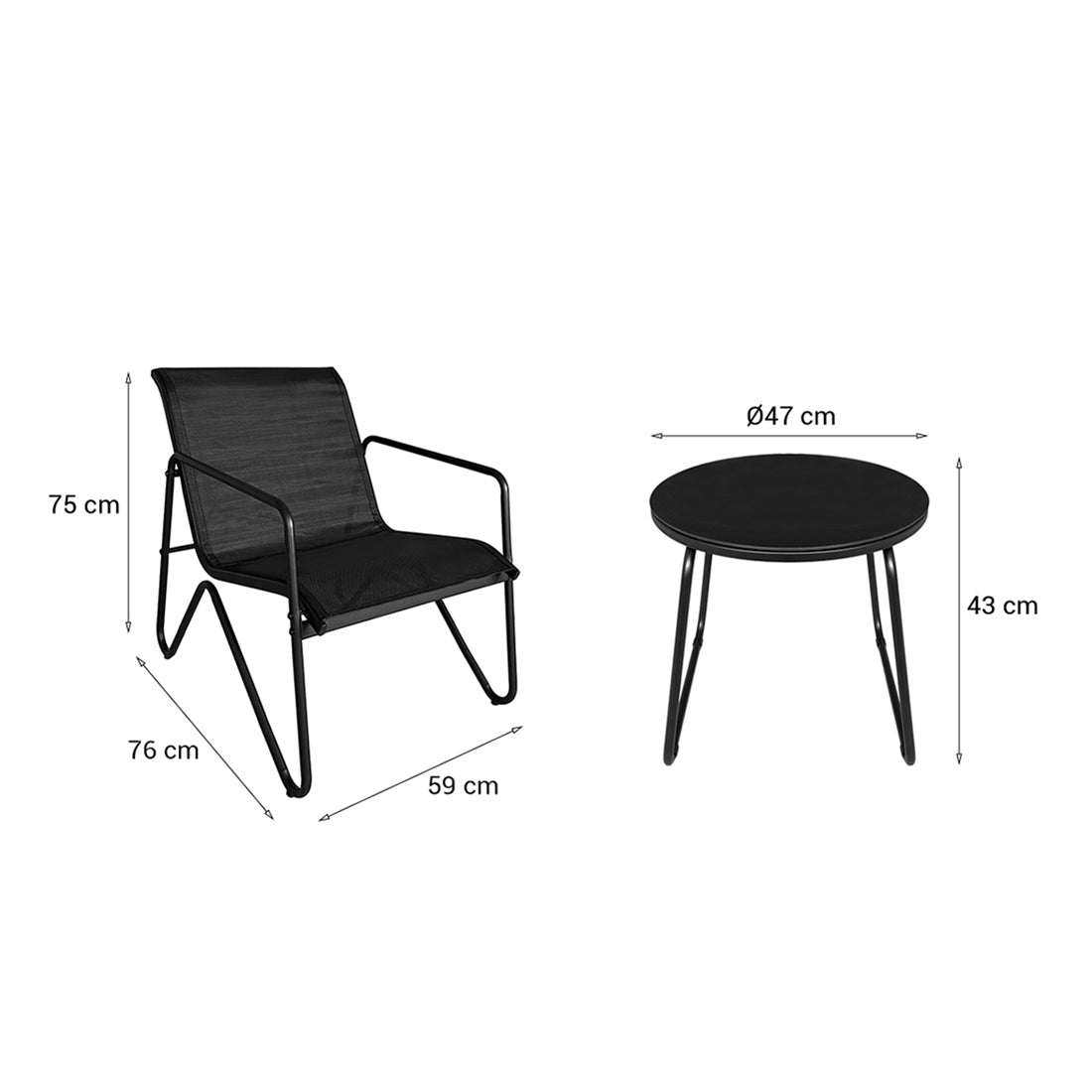 Conjunto Jardín Negro con 2 Sillas y Mesa