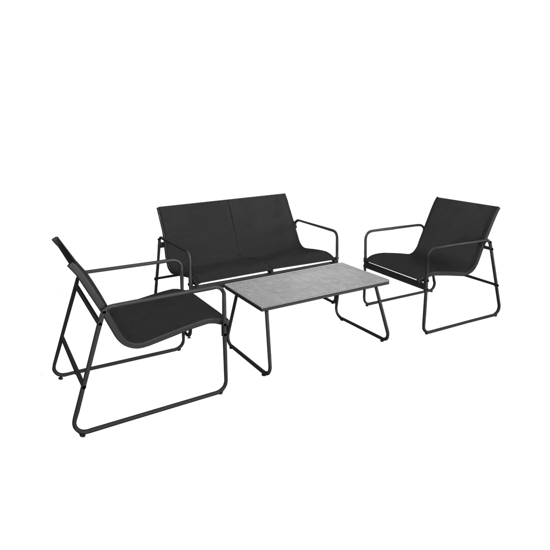 Conjunto de Jardín Negro con 2 Sillas, Sofá y Mesa de Acero