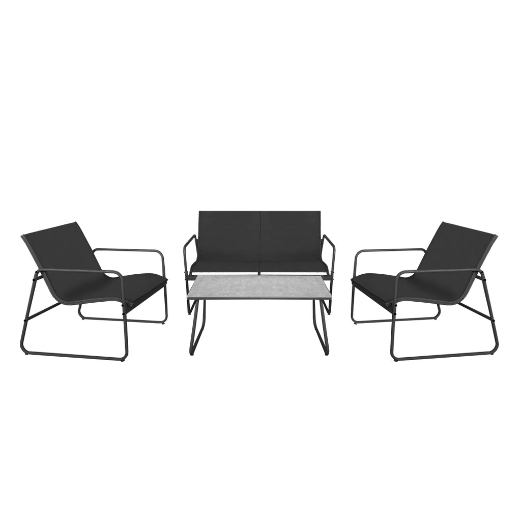 Conjunto de Jardín Negro con 2 Sillas, Sofá y Mesa de Acero