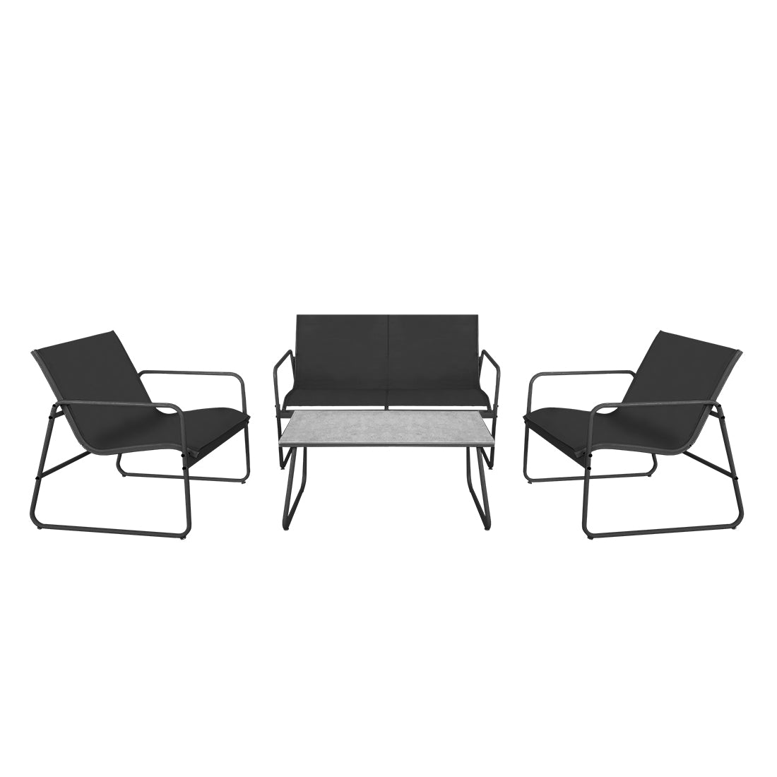 Conjunto de Jardín Negro con 2 Sillas, Sofá y Mesa de Acero