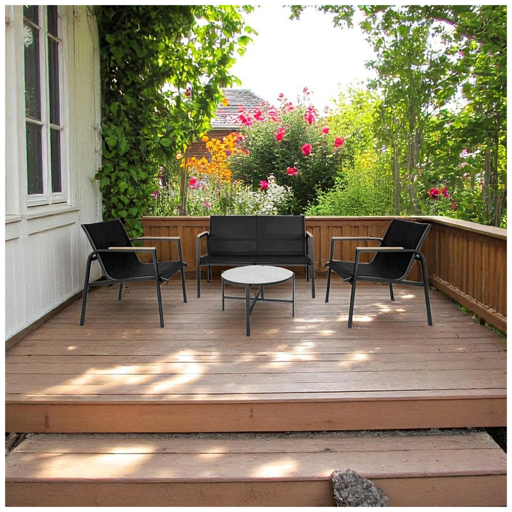 Conjunto de Jardín con 2 Sillas, Sofá y Mesa de Acero