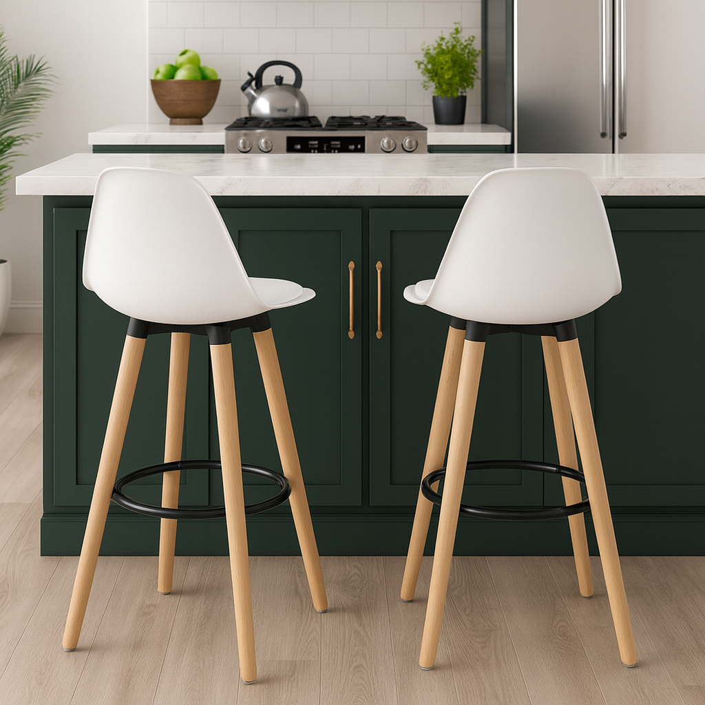 Juego de 2 Taburetes con Respaldo y Reposapiés Blanco