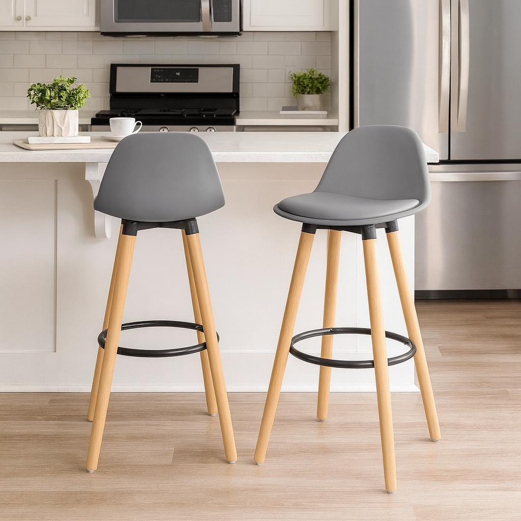 Juego de 2 Taburetes con Respaldo y Reposapiés Gris
