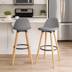 Juego de 2 Taburetes con Respaldo y Reposapiés Gris