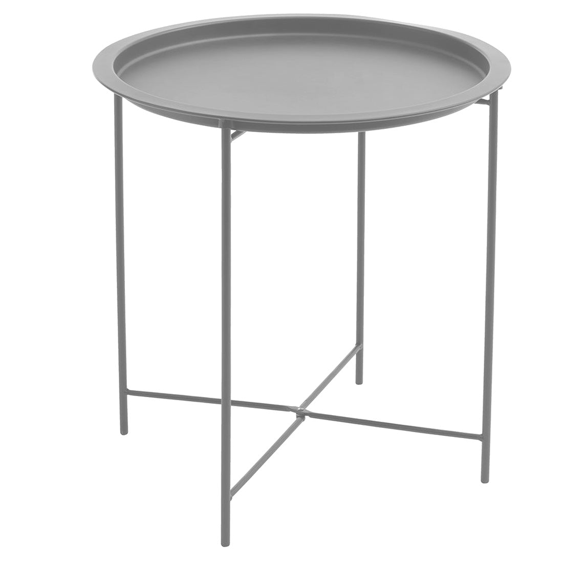Mesa Auxiliar Plegable Redonda de Metal Gris