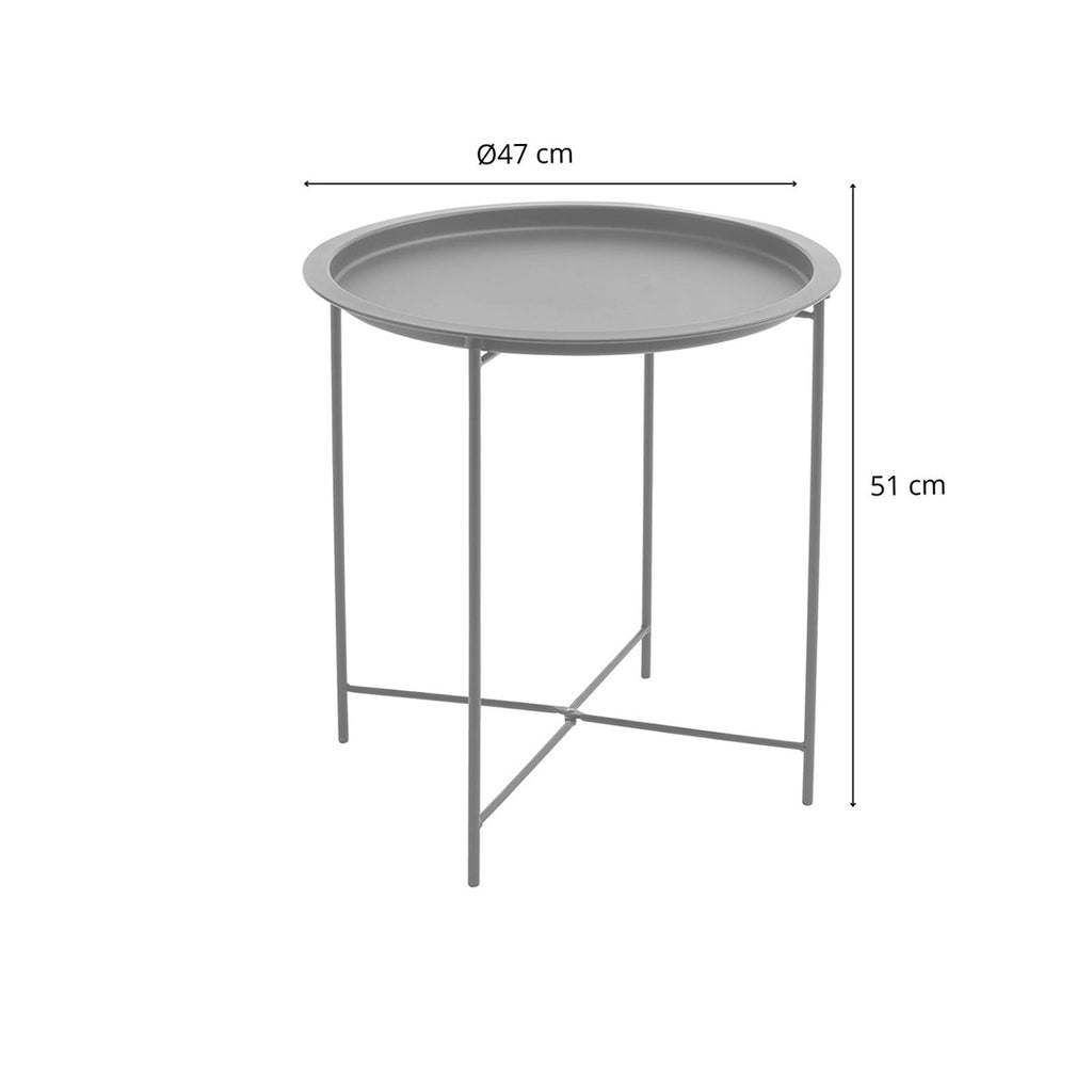 Mesa Auxiliar Plegable Redonda de Metal Gris