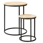 Set 2 Mesas Auxiliares Redondas de Madera y Metal, Natural