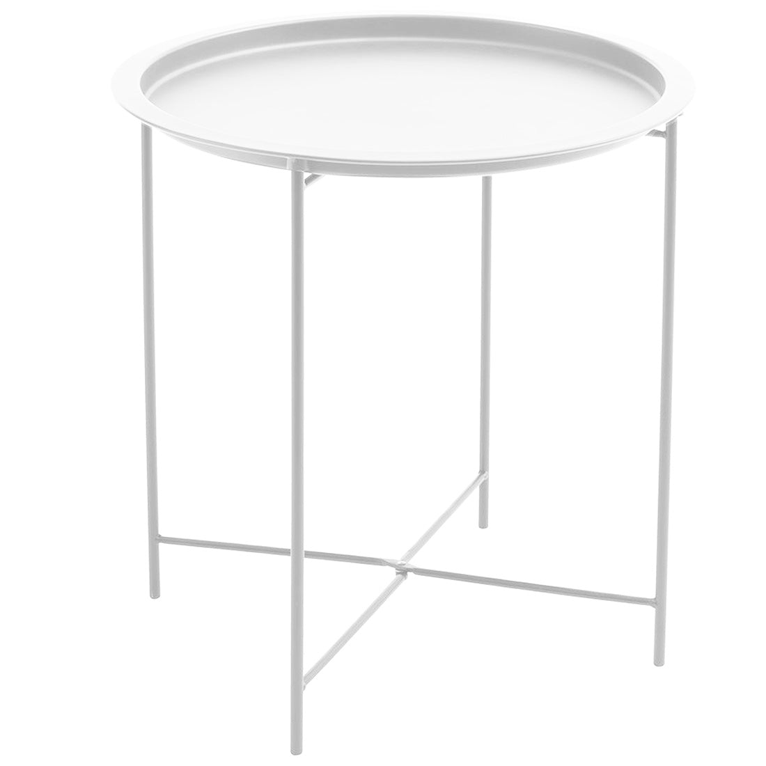 Mesa Auxiliar Plegable Redonda de Metal Blanco