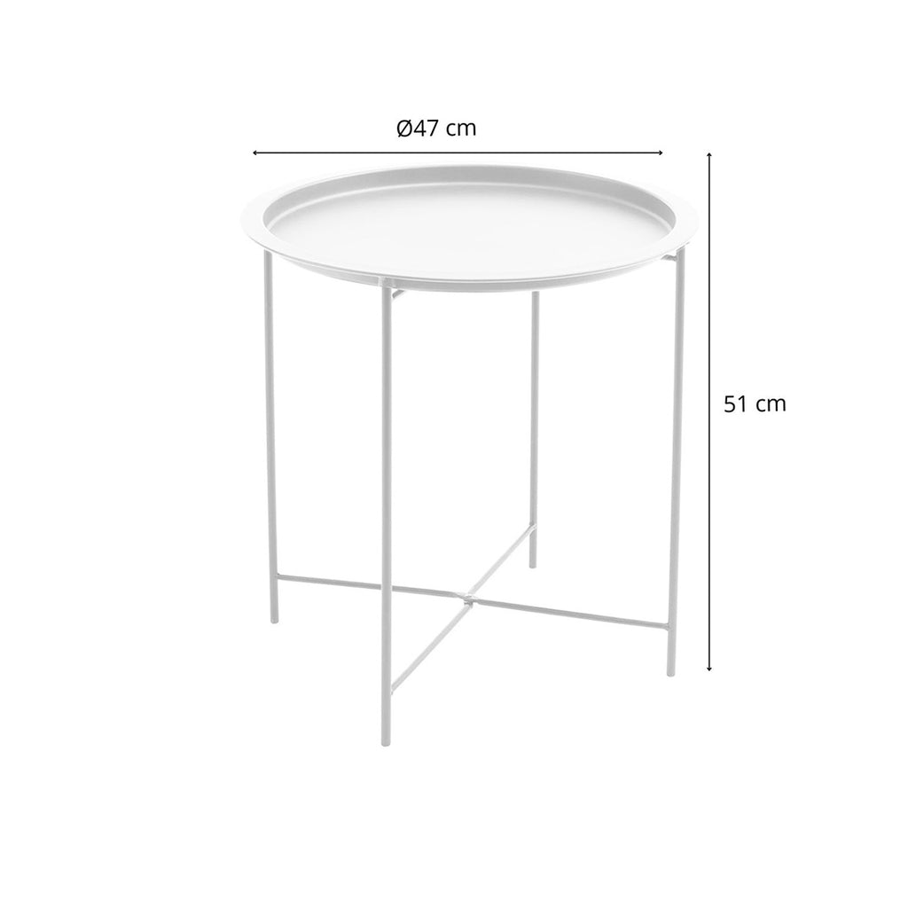 Mesa Auxiliar Plegable Redonda de Metal Blanco