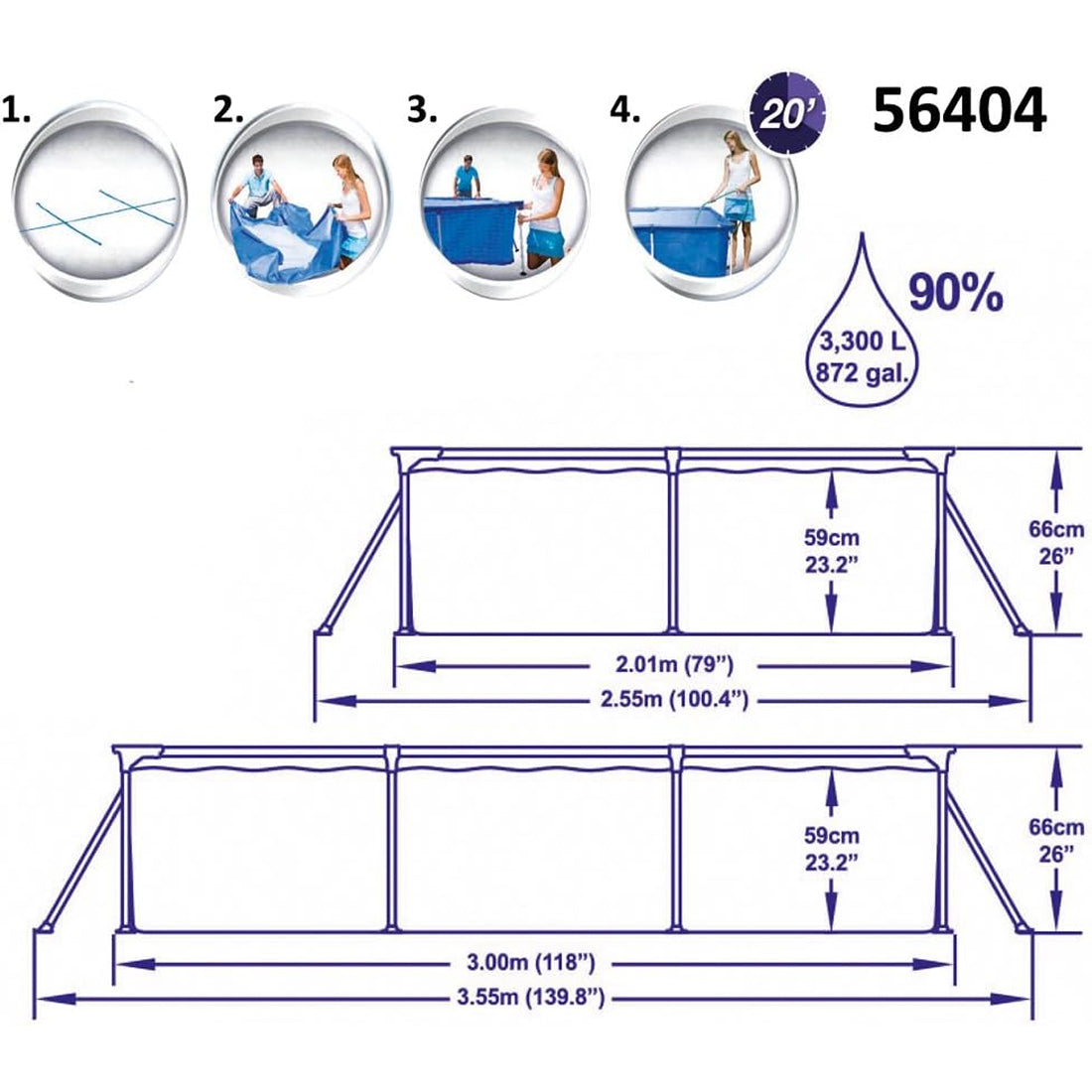 Piscina Desmontable Bestway 56404, 300x201x66 cm