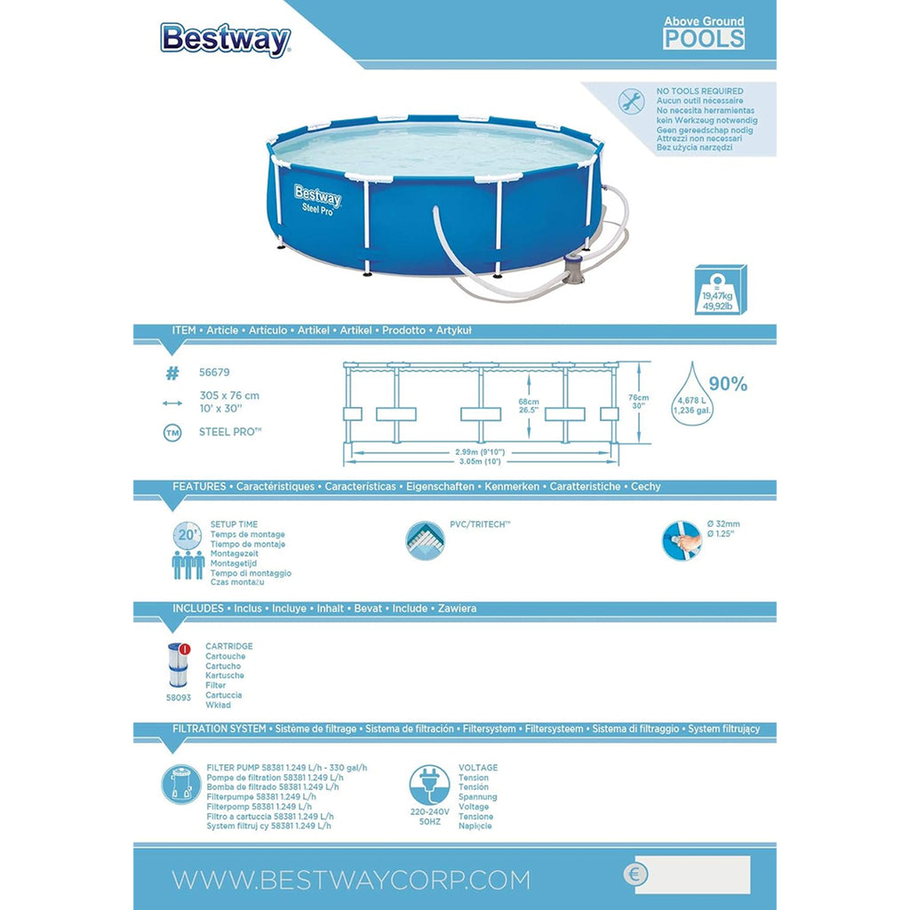 Piscina Bestway Steel Pro 56679, 310 cm