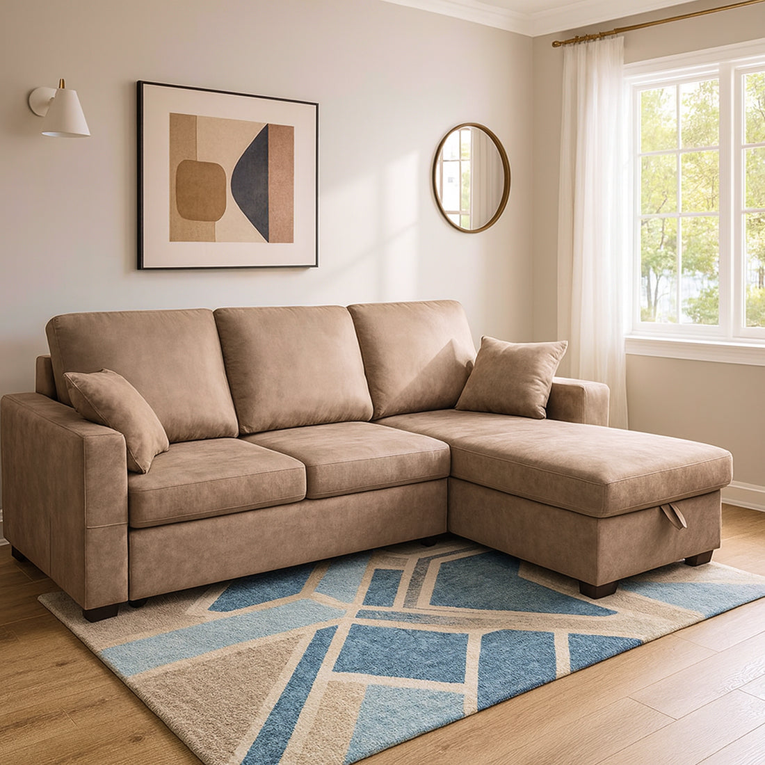 Sofá Cama Chaise Longue con Arcón Corea Piedra