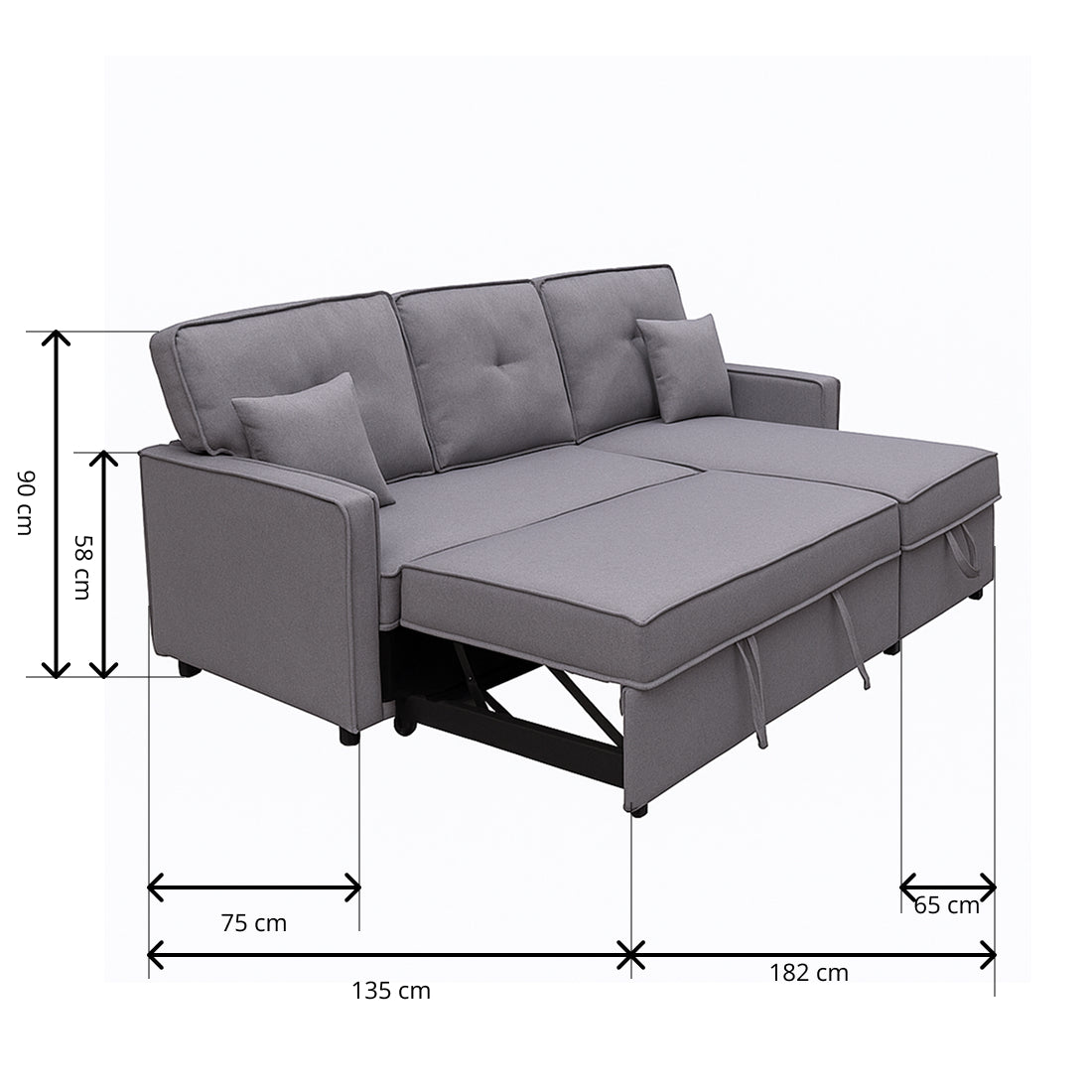 Sofá Cama Dax Chaise Longue Gris