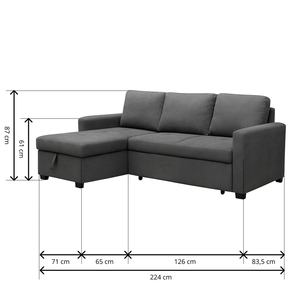 Sofá Cama Chaise Longue con Arcón Patón Gris