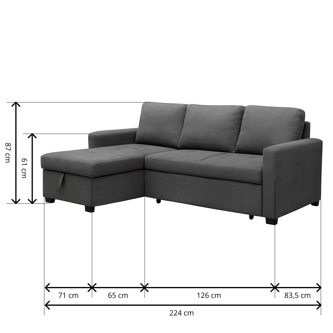 Sofá Cama Chaise Longue con Arcón Patón Gris