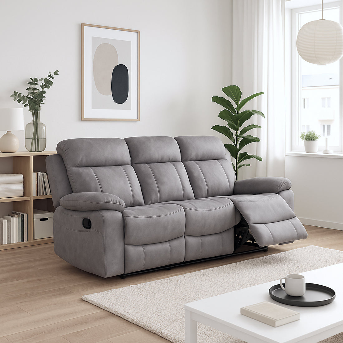 Sofá Relax Manual Menfis con Muelles Ensacados 3 Plazas Cemento