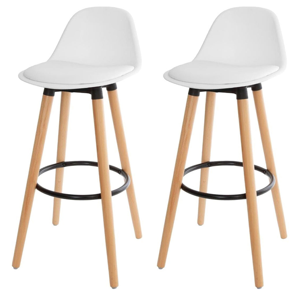 Juego de 2 Taburetes con Respaldo y Reposapiés Blanco